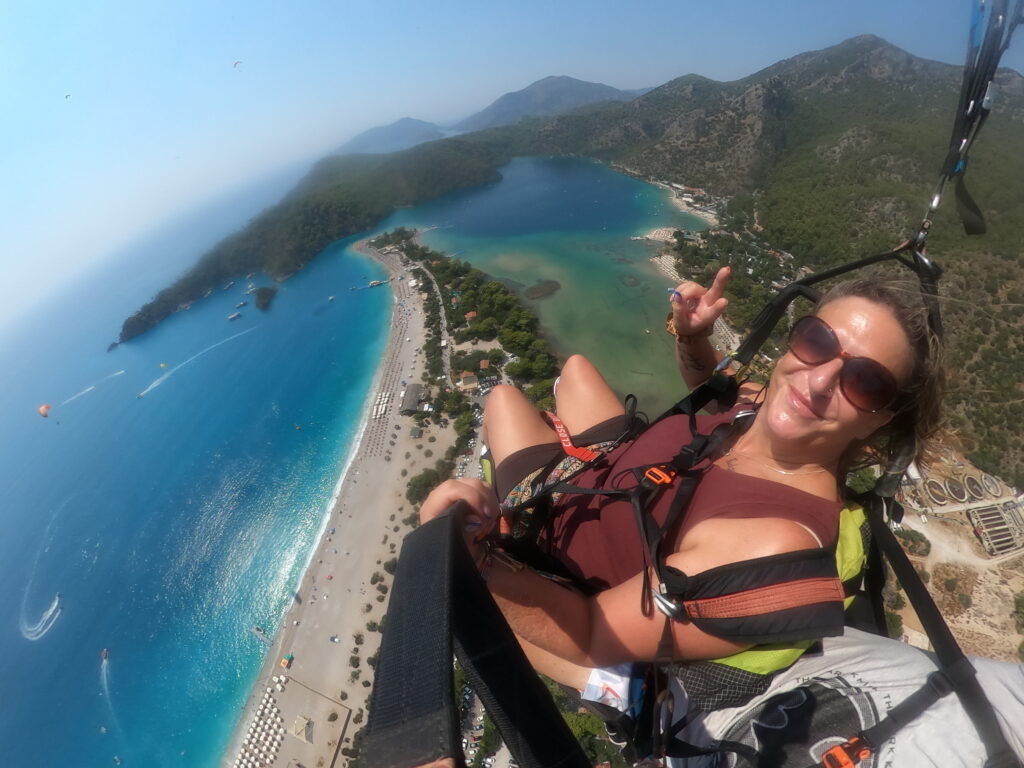 Paragliding over the Turkish coastline during a holiday
